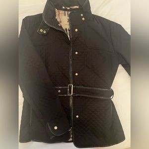 Beautiful black Burberry Jacket with leather belt.